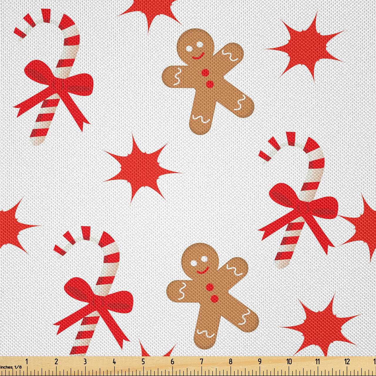 Ambesonne Gingerbread Man Fabric by The Yard, Candy Cane Bowties Red Star Christmas Cookie Pattern, Decorative Satin Fabric for Home Textiles and Crafts, 2 Yards, Brown Orange